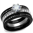 Stunning ion plated black engagement ring with a sparkling center stone and accent crystals