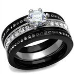 Stunning ion plated black engagement ring with a sparkling center stone and accent crystals