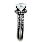 VacationGrabs ion plated black engagement ring with a sparkling diamond and ornate band