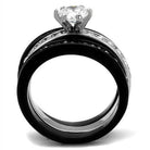 Stunning ion plated black engagement ring featuring a sparkling center stone and elegant design