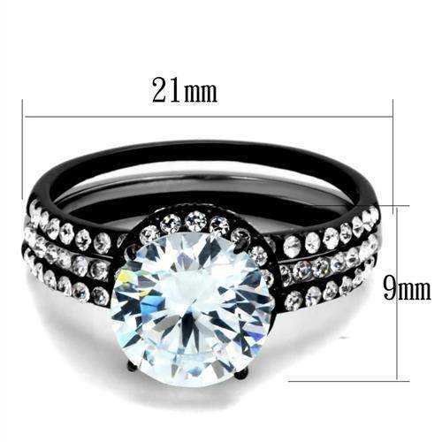 Stylish ion plated black engagement ring with a large center stone and sparkling accents