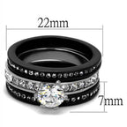 Elegant ion plated black engagement ring featuring a sparkling central stone and shimmering accents