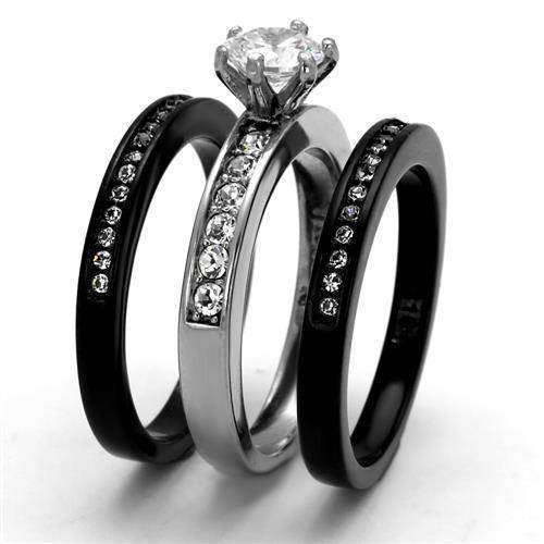 Stunning ion plated black engagement ring set with sparkling diamonds for elegant proposals
