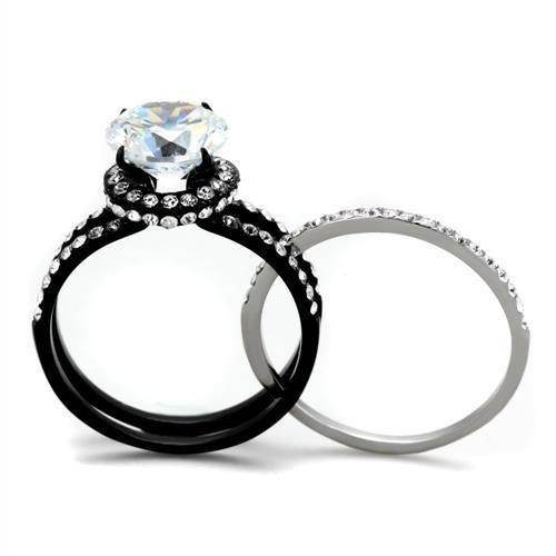 Stunning ion plated black engagement ring with sparkling stones for a modern touch