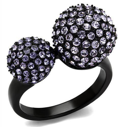 Elegant ion plated black fashion ring adorned with sparkling purple crystals for a stylish look