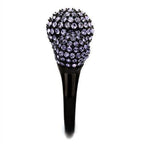 Stunning ion plated black fashion ring encrusted with purple crystals for a chic look