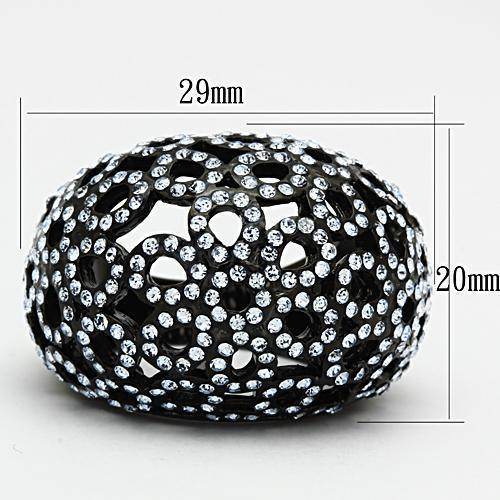 Ion plated black ring for women featuring intricate design and sparkling crystals