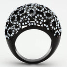 Stunning ion plated black ring for women with sparkling rhinestones and intricate design