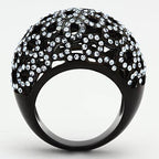Stunning ion plated black ring for women with sparkling rhinestones and intricate design
