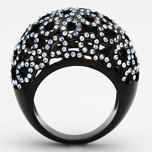 Stunning ion plated black ring for women with sparkling rhinestones and intricate design