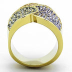 Elegant ion plated fashion ring for women featuring a unique wave design and sparkling stones