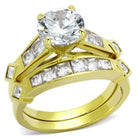 Stunning ion plated gold ring for women with a large center diamond and accent stones