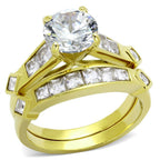 Stunning ion plated gold ring for women with a large center diamond and accent stones