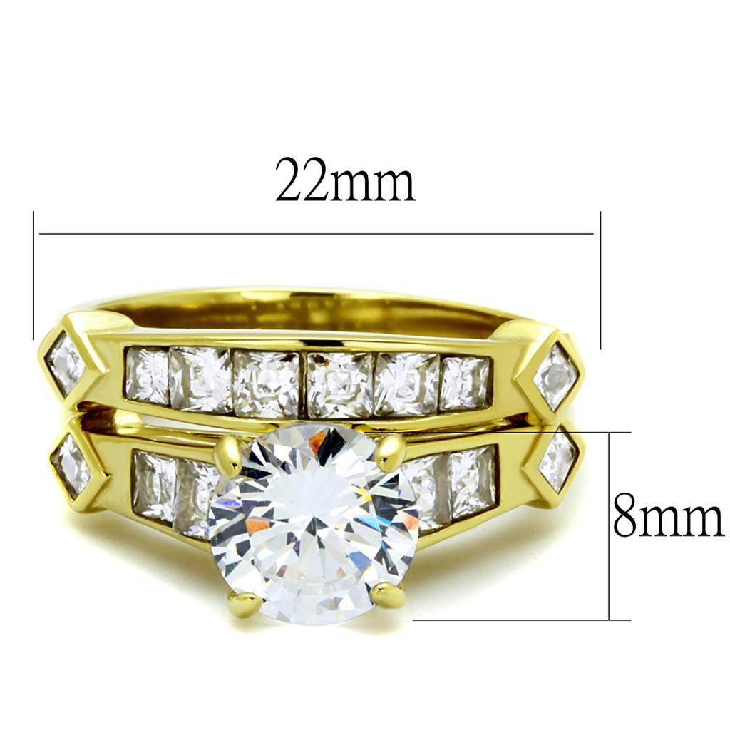 Stunning ion plated gold ring for women featuring a large center stone and dazzling side crystals