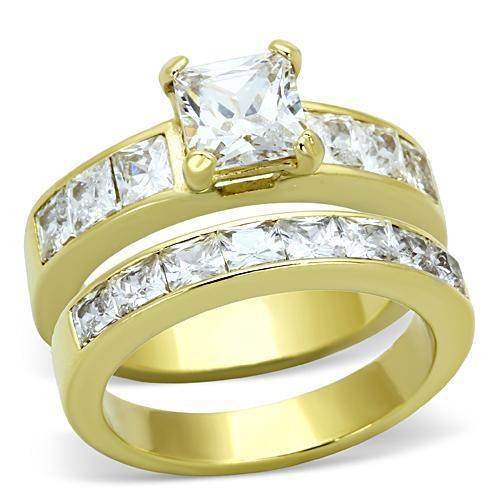 Stunning ion plated gold wedding ring for women with sparkling cubic zirconia accents
