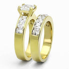 Ion plated gold wedding ring for women featuring a sparkling princess cut diamond and a sleek band