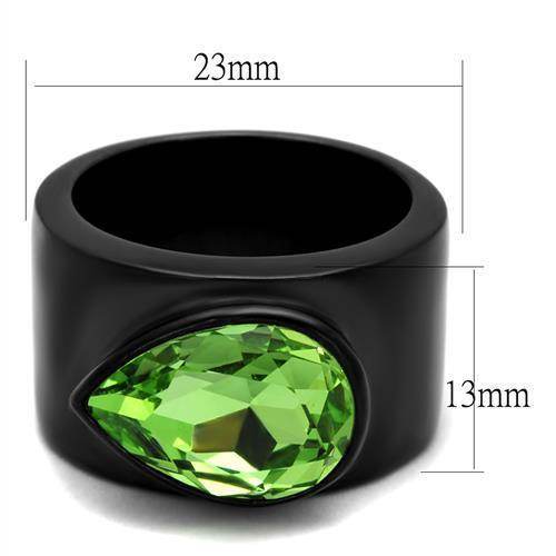 VacationGrabs ion plated statement ring featuring a green teardrop stone and sleek black band