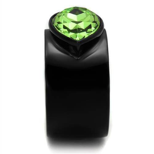 VacationGrabs ion plated statement ring featuring a bold green gemstone on a sleek black band