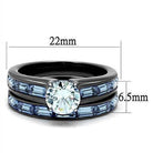 IP gun color engagement ring with a large center stone and blue accents for a stunning appearance