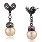 IP gun metal fashion earrings featuring pink accents and elegant pearl drops for stylish women
