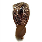 IP light brass infinity ring with intricate design and sparkling stones for elegant style