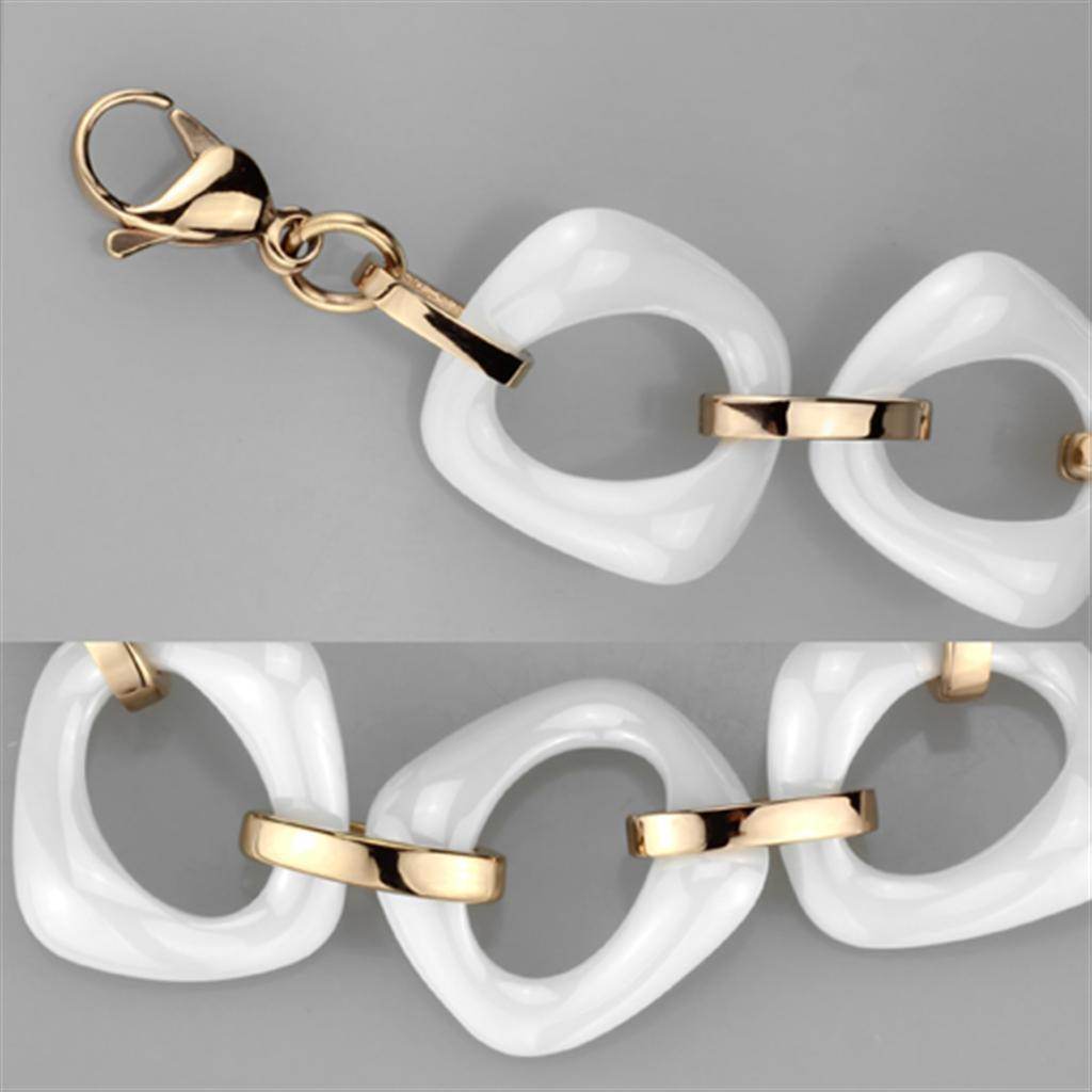 IP rose gold chain bracelet featuring smooth white links and secure clasp for an elegant look