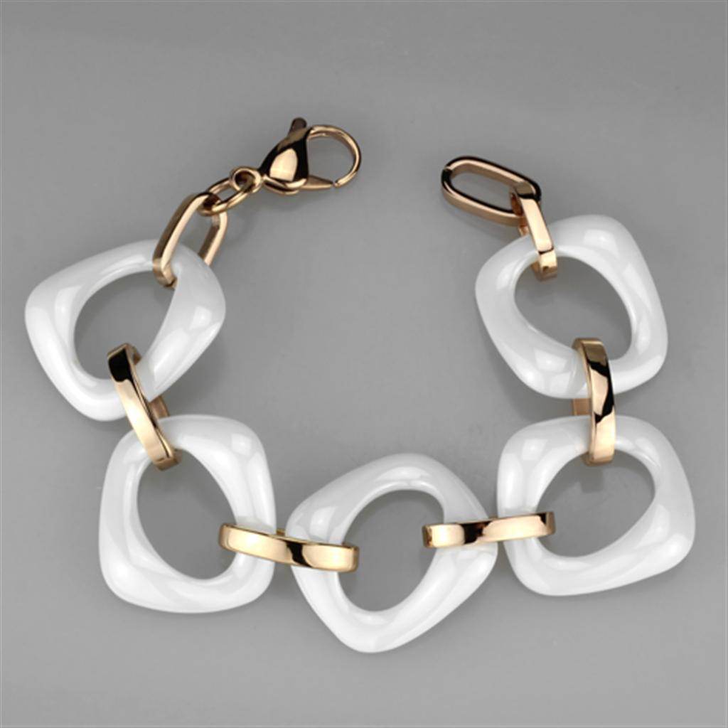 Stylish IP rose gold chain bracelet with white resin links for a chic look