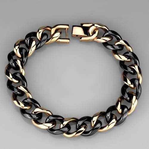IP rose gold fashion bracelet with black accents and a stylish chunky design
