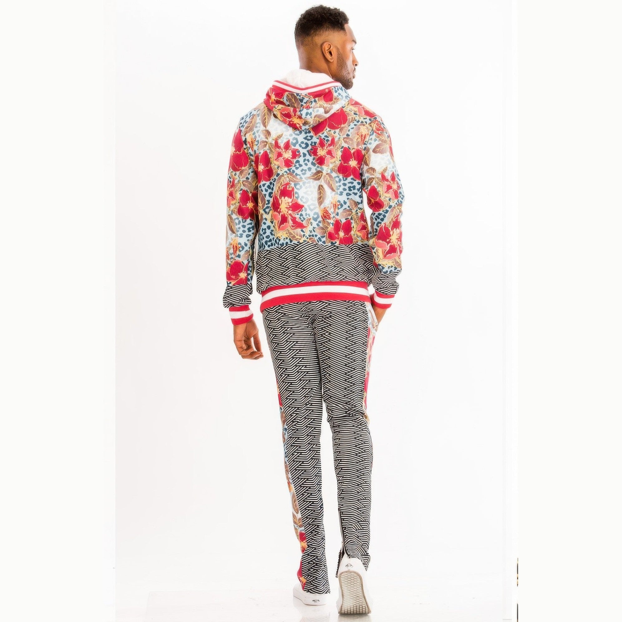 Men's 2PC Track Set with Island Print Hoodie Set and Coordinating Sweatpants for Casual Comfort