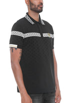 Men's Shirts Italian Print Black Collared Polo Shirt