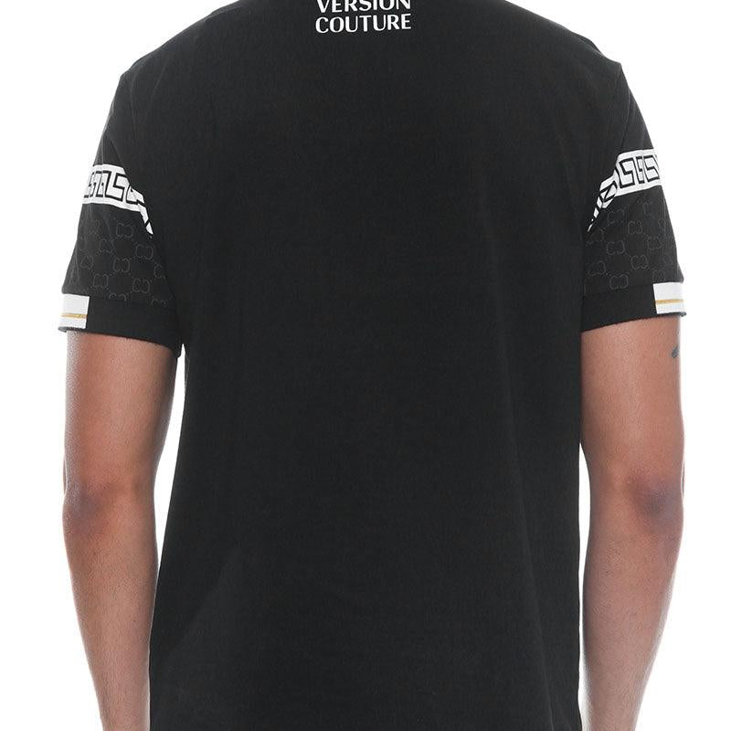 Men's Shirts Italian Print Black Collared Polo Shirt