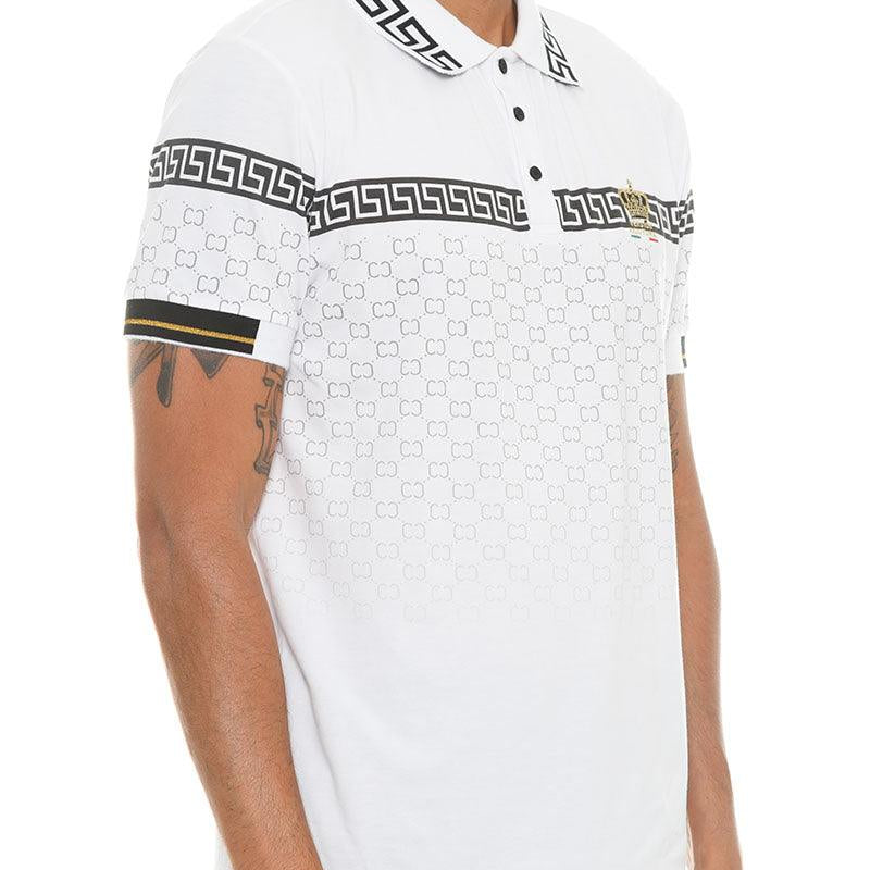 Men's Shirts Italian Print White Collared Polo Shirt