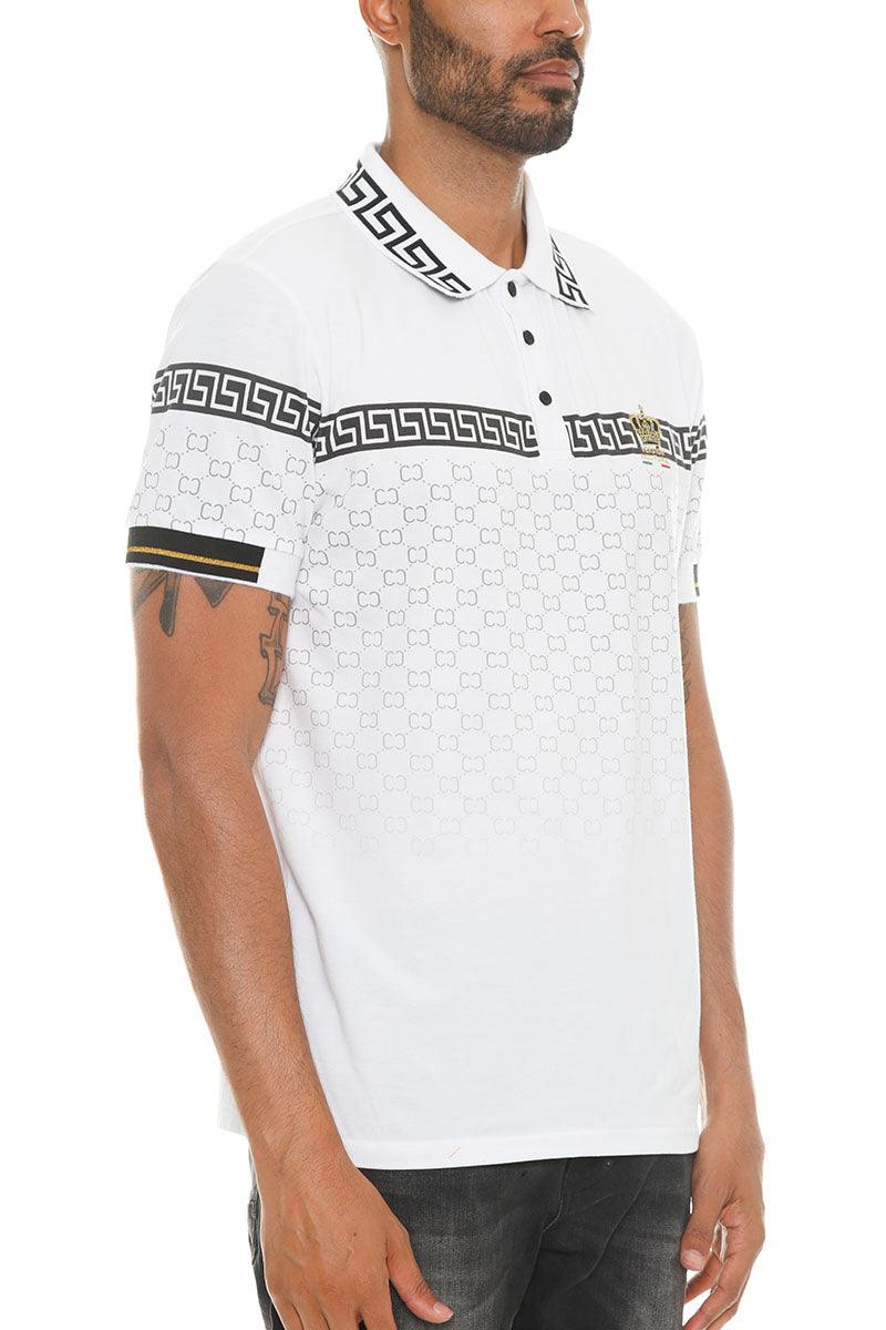 Men's Shirts Italian Print White Collared Polo Shirt