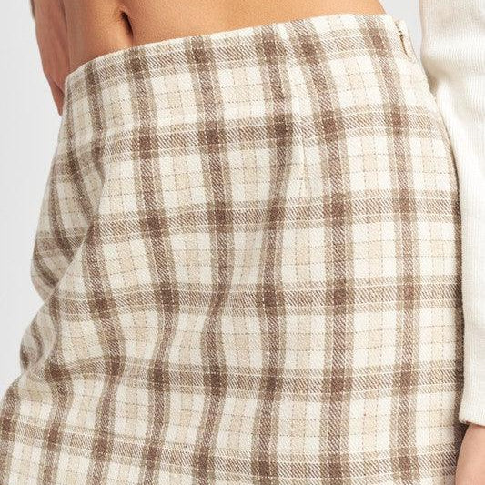 Women's Skirts Ivory Brown Flannel Printed Mini Skirt