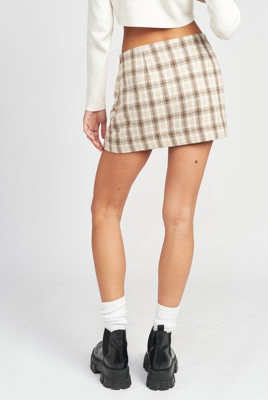 Women's Skirts Ivory Brown Flannel Printed Mini Skirt