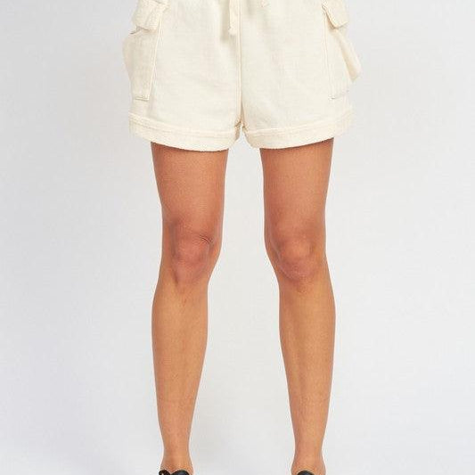 Women's Shorts Ivory Cargo Pocket Shorts With Drawstring