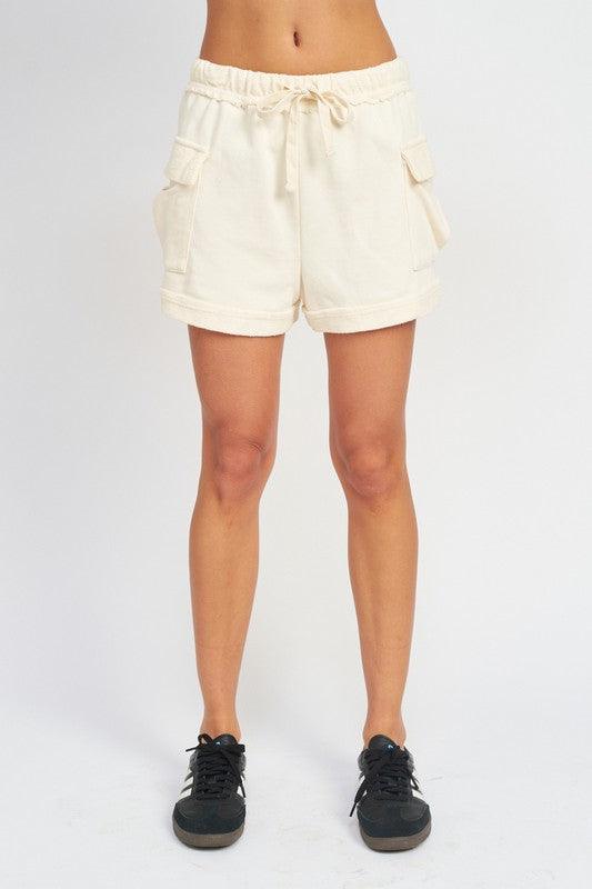 Women's Shorts Ivory Cargo Pocket Shorts With Drawstring