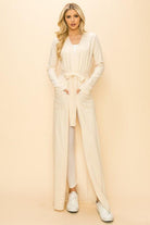 Women's Sweaters - Cardigans Ivory Long Sweater Cardigan with Tie belted