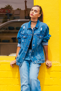 Women's distressed denim jacket for casual outings