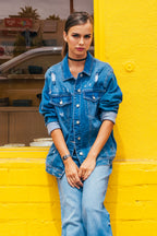 Women's denim jacket, light wash, perfect for casual outings