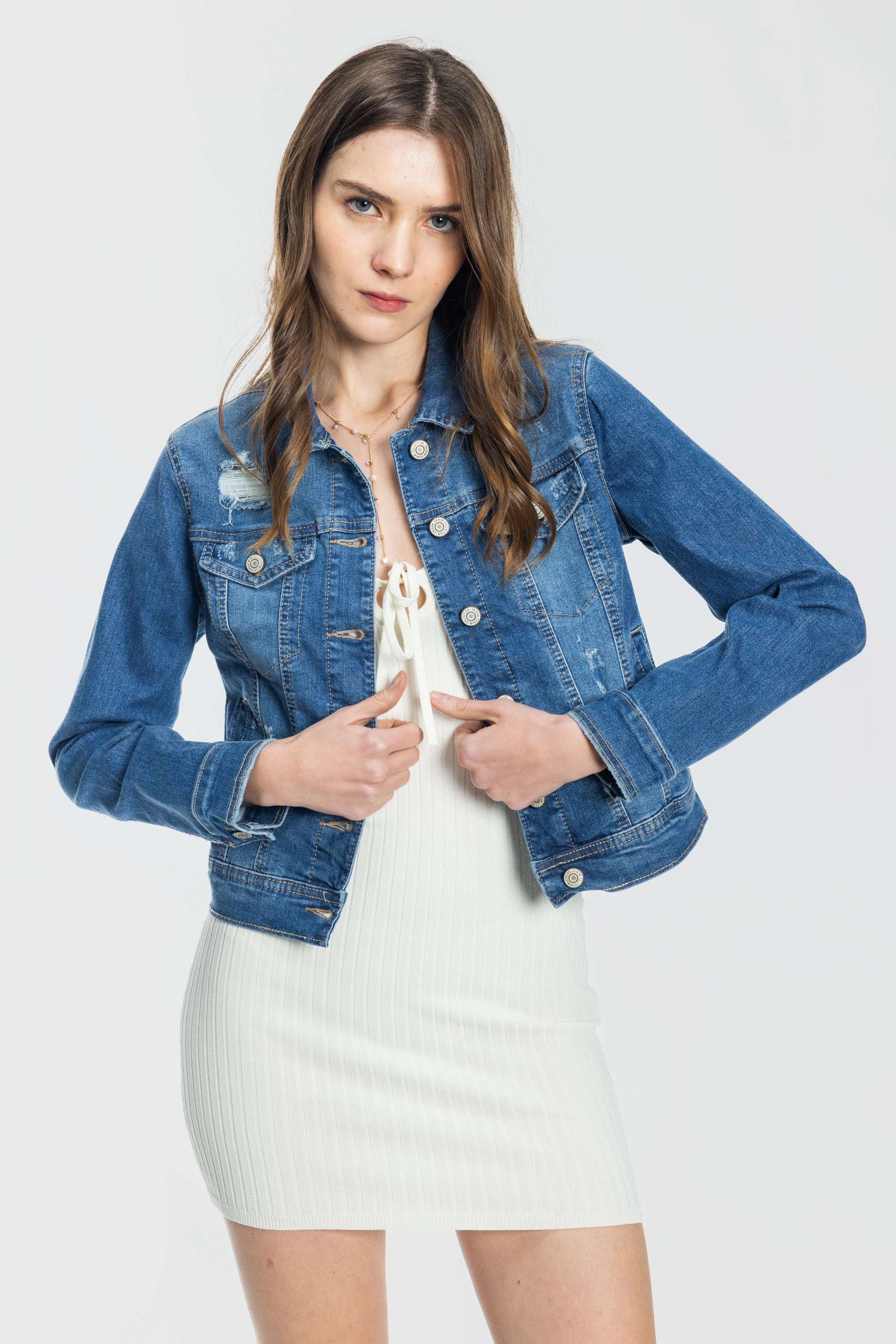 women's denim jacket in blue, perfect for casual outings