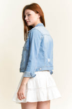 Women's light blue denim jacket from Shop ENJEAN, perfect for casual outings
