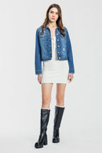 Women's blue denim jacket for casual spring outings