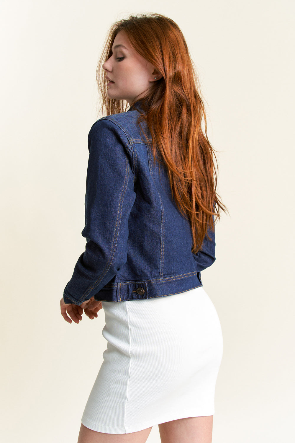 Women's denim jacket in a dark blue color for casual wear