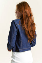 Women's denim jacket in dark blue, perfect for casual wear