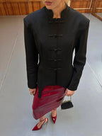 Women's black puffer jacket, stylish design for casual outings