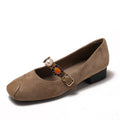 Jane Mary shoes in taupe suede with decorative buckle detail