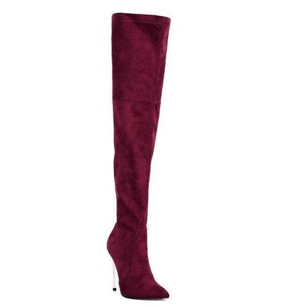 Jaynetts Stretch Suede Micro High Knee Boots - VacationGrabs