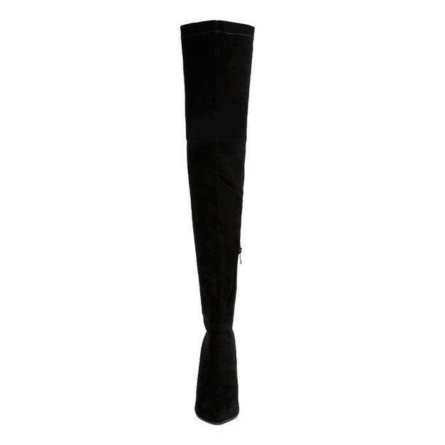 Jaynetts Stretch Suede Micro High Knee Boots - VacationGrabs