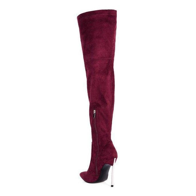 Jaynetts Stretch Suede Micro High Knee Boots - VacationGrabs